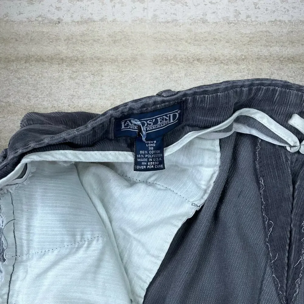 Vintage 90s Lands End Corduroy Pants 38x26 Baggy Wide Leg Fit Grey